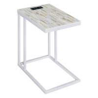 OSP Home Furnishings NRWWMZ-WHT Norwich C-Table With White Base and White Mosaic Top Including Built in Power Port